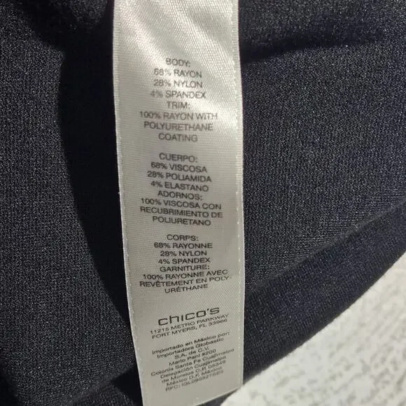 Chico’s Ponte Knit Edgy Little Sheath Black Dress Faux Leather Sasha Sx2.5 LARGE - Picture 10 of 10